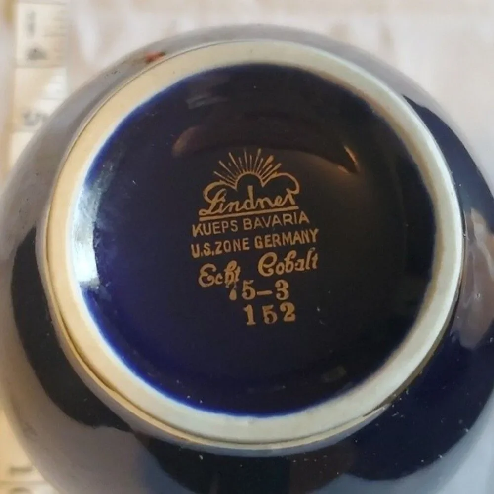 Lindner Echt Cobalt Vase – 5‑3‑152 – VTG 50s Gilded Germany